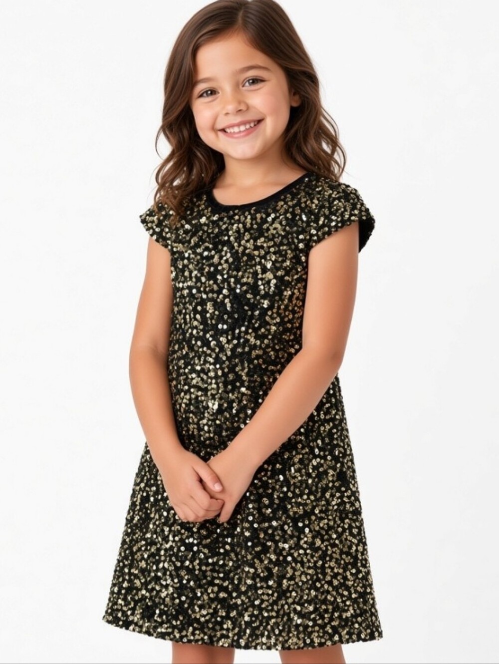 Cupcakes & Cashmere Black& Gold Sequin Short Sleeve Dress (SZ:5)